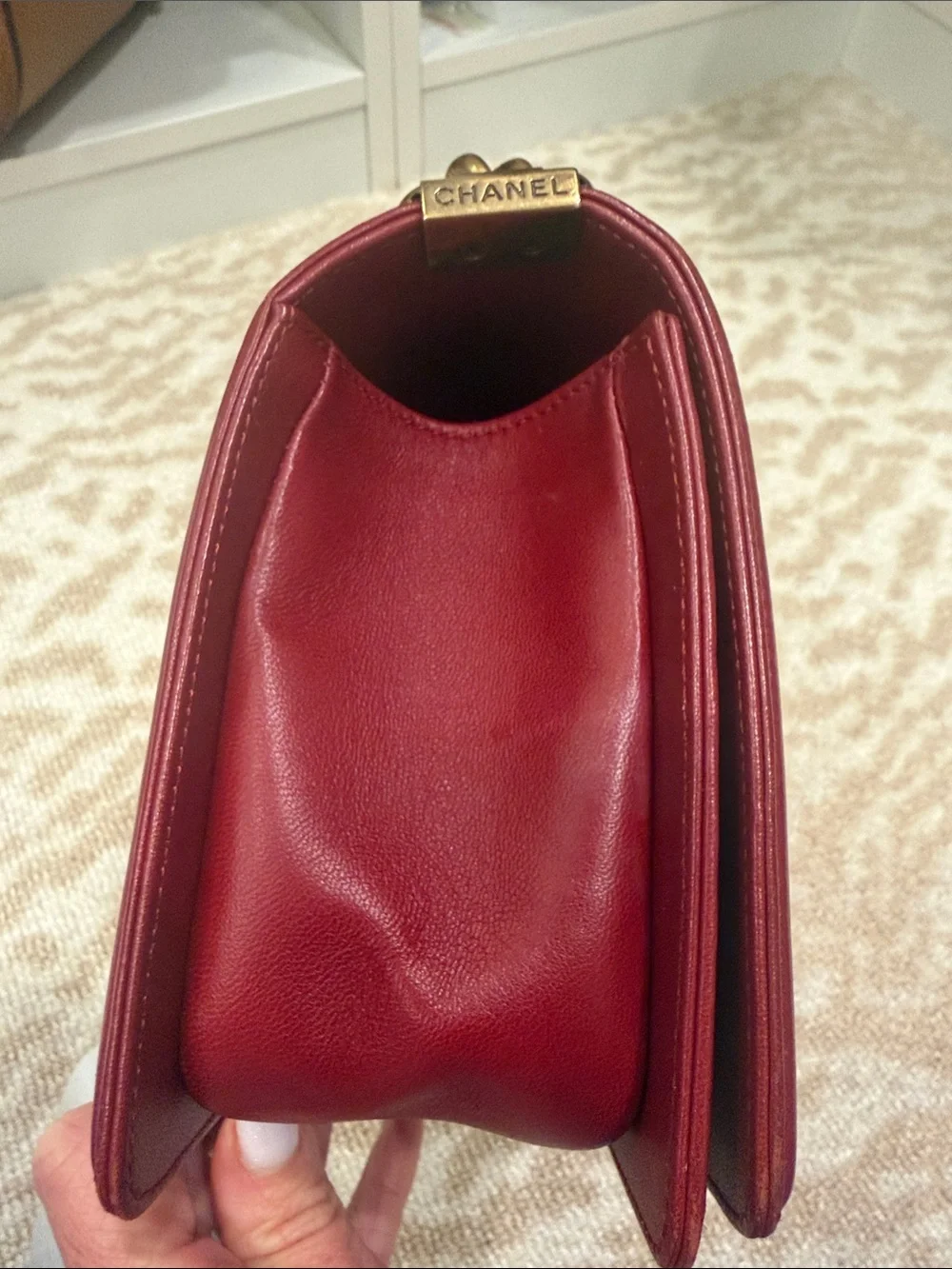 CHANEL Quilted Shoulder Bag in Burgundy with Gold Hardware